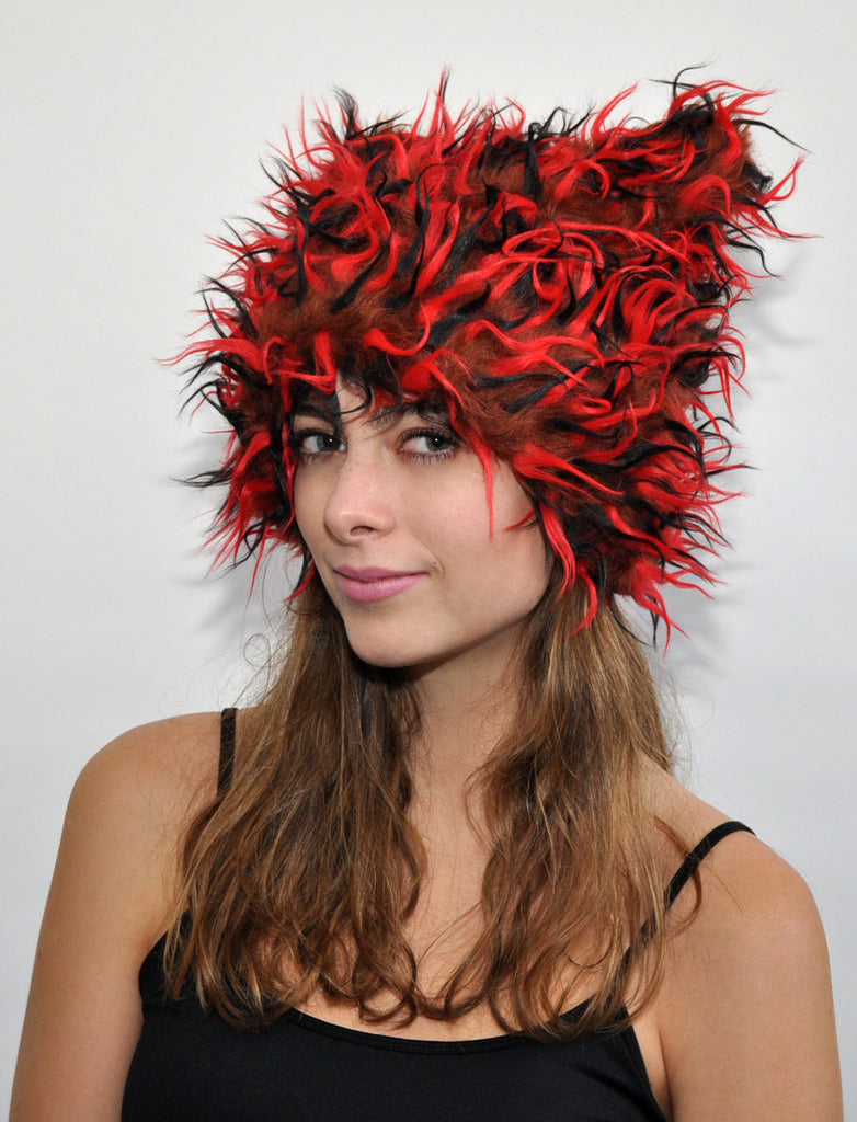 RED BLACK BROWN "Ears" Hat