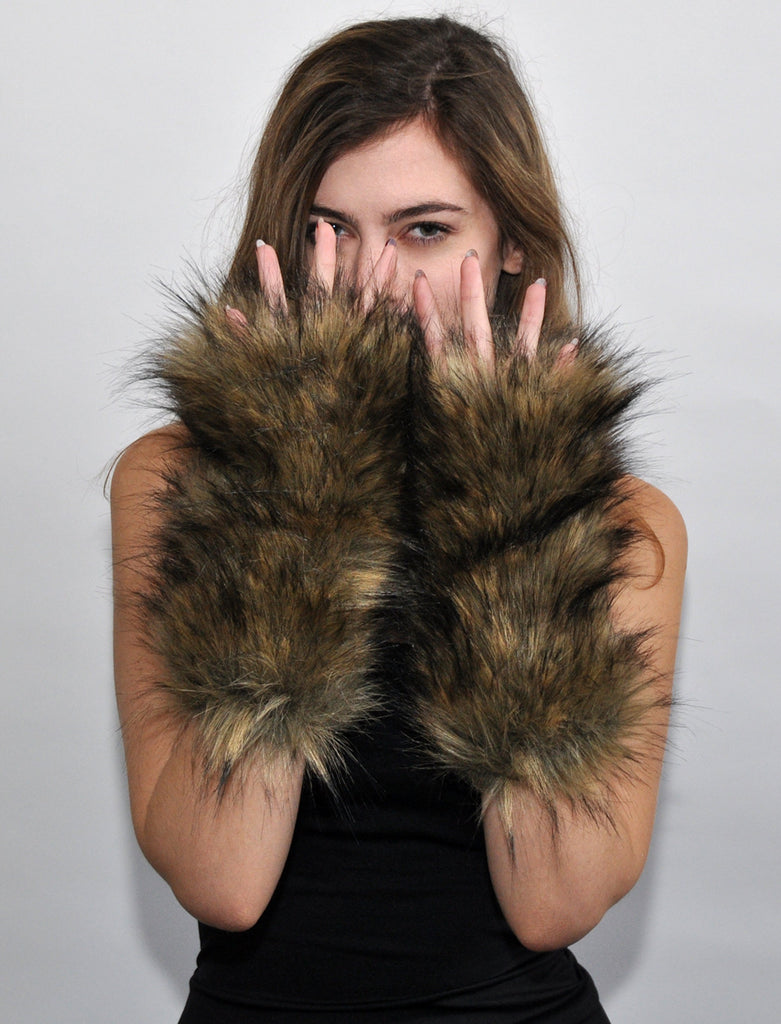 BROWN WOLF MITTS